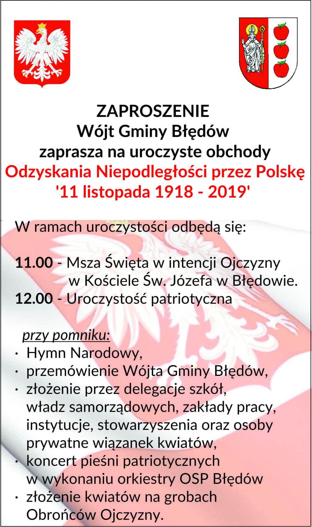 Zapraszamy na obchody Święta Odzyskania Niepodległości